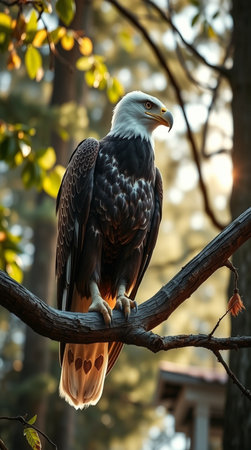 Bald Eagle (Haliaeetus leucocephalus) perched on a branchの写真素材