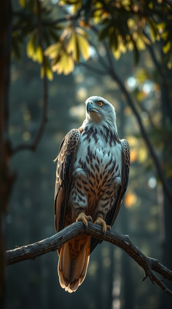 Bald Eagle sitting on a tree branch in the forest. Wildlife scene from nature.の写真素材