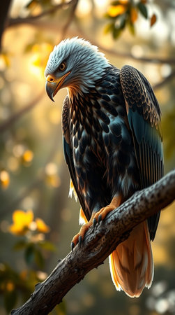 Bald Eagle (Haliaeetus leucocephalus) perched on a branchの写真素材