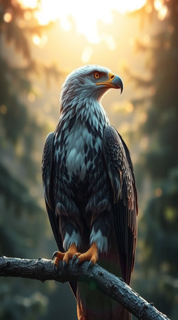 Bald Eagle in the forest. Bird of prey. Wildlife scene from nature.の写真素材