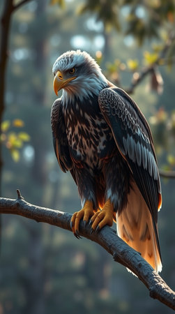 Bald Eagle (Haliaeetus leucocephalus) perched on a branchの写真素材