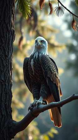 Bald Eagle (Haliaeetus leucocephalus) perched on a branchの写真素材