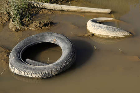 olds automobiles tyres abbandoned in the natureの写真素材