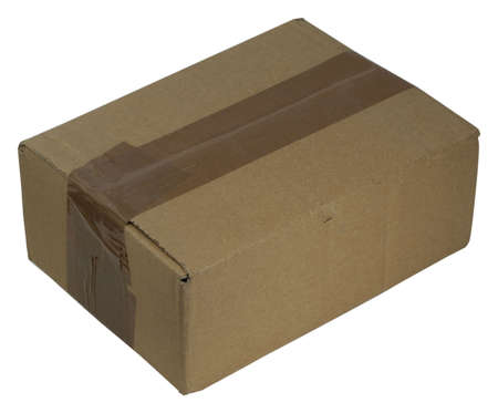closed cardboard box on white backgroundの写真素材