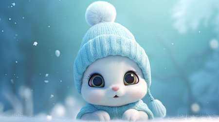Cute cat in winter hat and scarf. 3d rendering.の素材