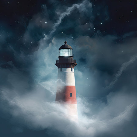 Lighthouse in clouds. Elements of this image are furnished by NASAの素材