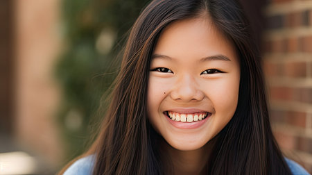 Portrait of a beautiful young asian girl smiling at the cameraの素材