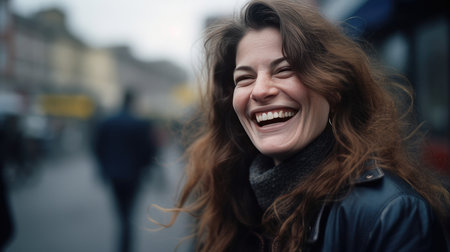 Portrait of a young beautiful woman on the street in the cityの素材