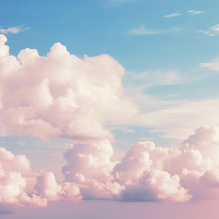 Cloudy blue sky background with tiny clouds, 3d illustration.の素材
