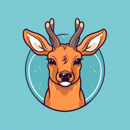 Vector illustration of a deer head with antlers on blue background.の素材