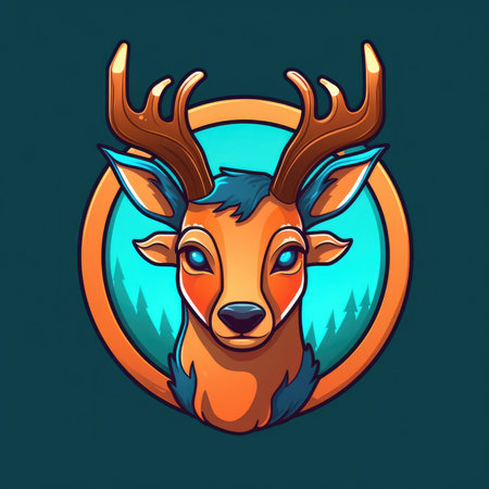 Deer head with antlers in a circle emblem. Vector illustration.の素材