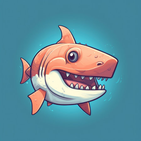 Cute cartoon shark. Vector illustration of a funny shark character.の素材
