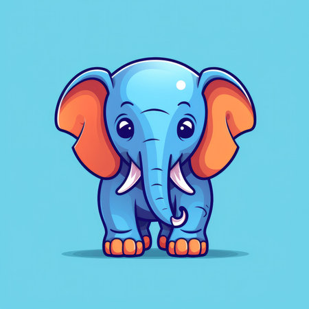 Cute cartoon elephant. Vector illustration. Isolated on blue background.の素材