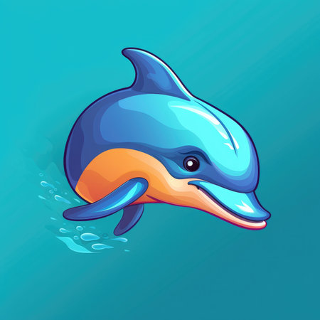Cartoon dolphin on a blue background. Vector illustration for your designの素材