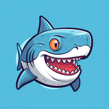 Cartoon shark. Vector illustration of a funny shark on a blue background.の素材