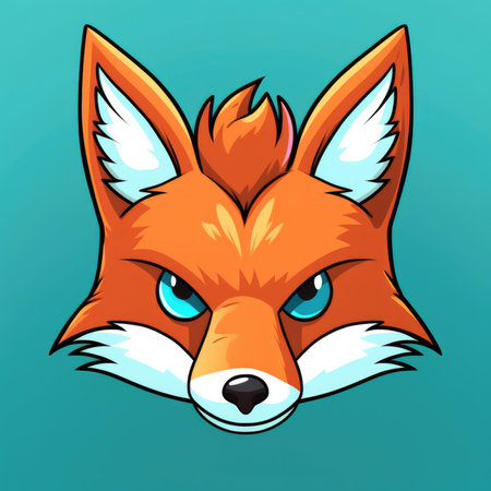 Cute cartoon fox face. Vector illustration isolated on blue background.の素材