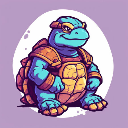 Vector illustration of a cute cartoon turtle with a backpack on his back.の素材