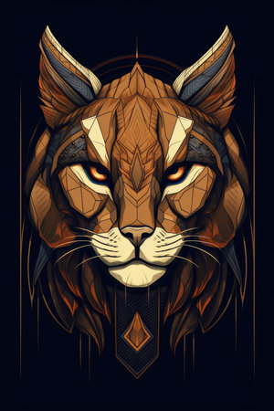 Vector illustration of a lynx head on a dark background. For t-shirt design, tattoo or print.の素材