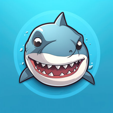 Cartoon shark on blue background, vector illustration, eps10の素材