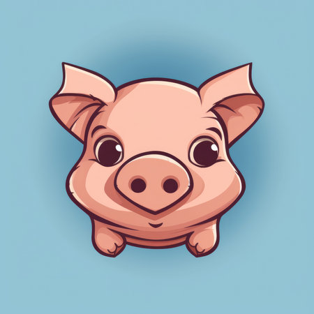 Cute cartoon pig. Vector illustration of a piggy on a blue background.の素材