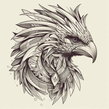 Eagle head tattoo. Hand drawn vector illustration. Tattoo art.の素材