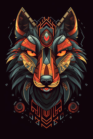 Wolf head with tribal ornament. Vector illustration for t-shirt design, tattoo or print.の素材