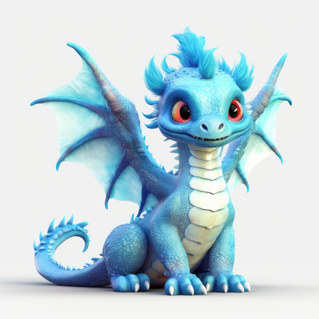 Funny blue dragon isolated on white background. 3D illustration.の素材