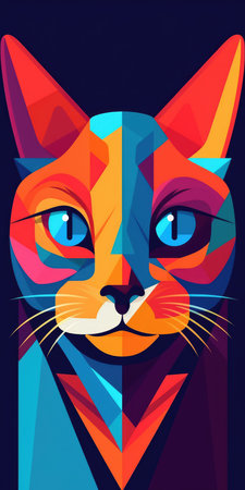 Colorful abstract cat portrait on dark blue background. Vector illustration.の素材