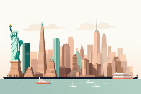New York City skyline with Statue of Liberty. Vector Illustration.の素材