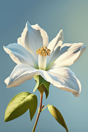 Beautiful white flower on blue background. Close-up. Nature.の素材
