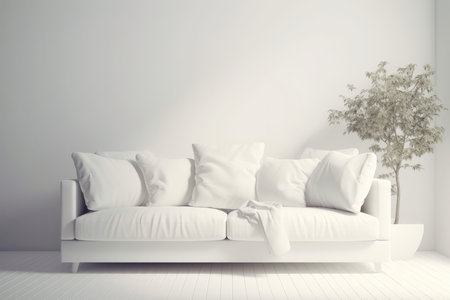 interior with white sofa. 3d render illustration mock-upの素材