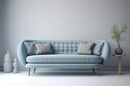 interior with blue sofa. 3d render illustration mock-upの素材