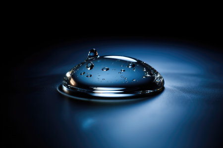 Water drop on a dark background. Macro image with shallow depth of field.の素材