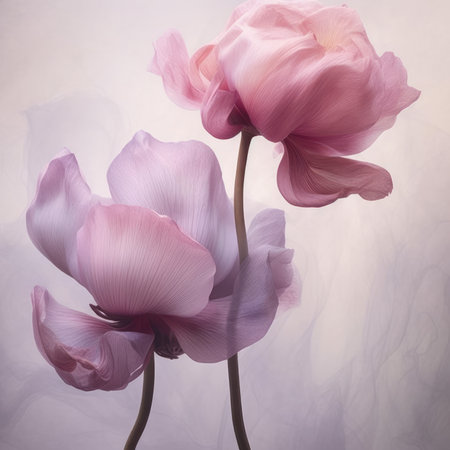 Beautiful pink tulips on a light background. Toned.の素材
