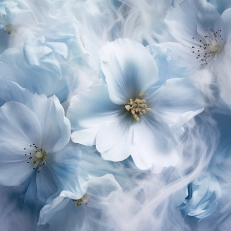 Beautiful floral background with white and blue flowers. Soft focus.の素材