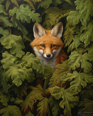 Artistic Painting Of A Fox In The Forest. Digital Painting.の素材