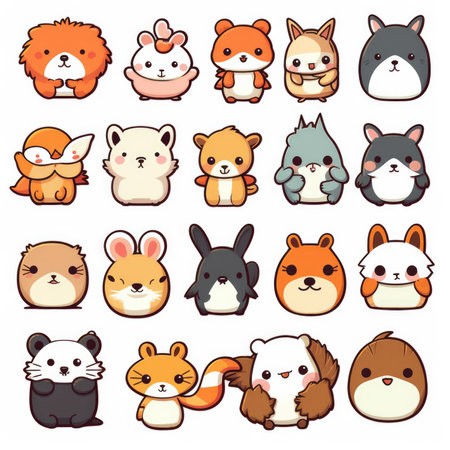 Set of cute animals on white background. Cartoon style. Vector illustration.の素材
