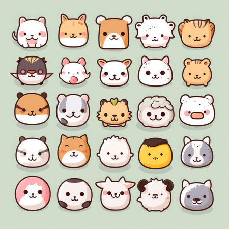 cute animal face cartoon icon vector illustration design graphic flat style setの素材