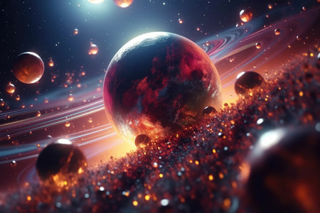 Planets in outer space. Abstract space background. 3D renderingの素材