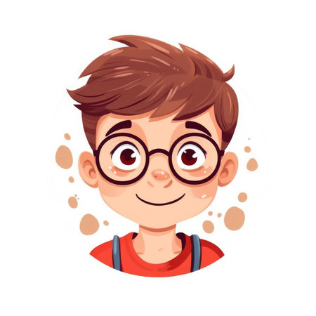Cute little boy in glasses. Vector illustration in cartoon style.の素材
