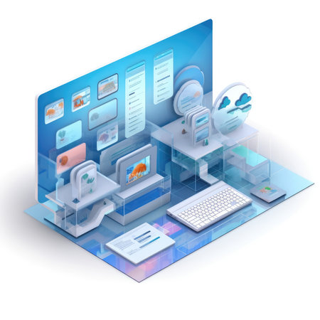 Isometric cloud computing concept. Vector illustration of cloud computing technology.の素材