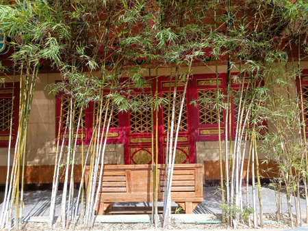 Use bamboo to decorate doors and chairs in Chinese style.の写真素材