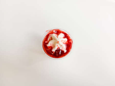 Topping Strawberry Sauce Ice Cream Sundae.の写真素材