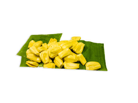 Jackfruit placed on banana leaf, Thai fruitの写真素材