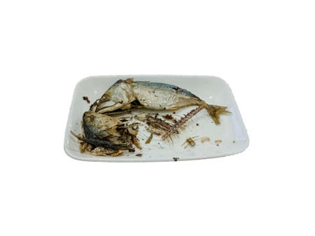 mackerel, fishbone Thai food on a white backgroundの写真素材