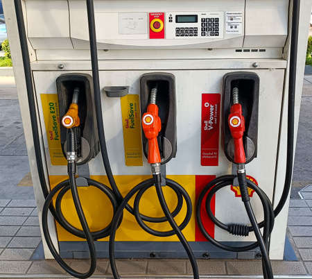 Bangkok Thailand February 282022: fuel nozzle at the gas stationのeditorial素材