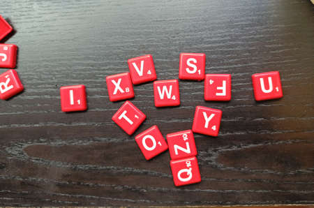 english alphabet ABC LOVE lined up on a wooden table. I love you conceptの写真素材
