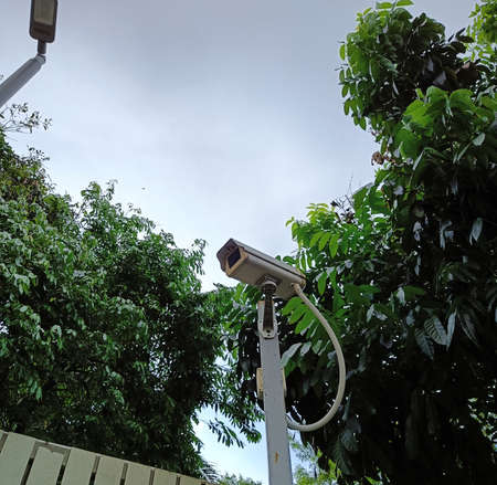 CCTV tool on blue sky background, Equipment for security systems with copy space