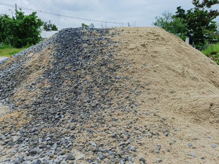 Pile of gravel or stone and sand for constructionの写真素材