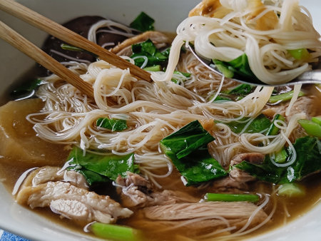 Close up Duck white noodles on a white bowl, Delicious taste, Thai food menu